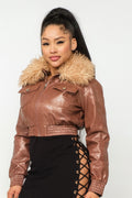 Faux Leather Cropped Bomber Jacket | Belle Desire